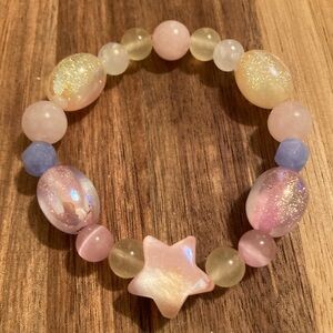 Handmade Pink and Gold Beaded Bracelet with Star Charm